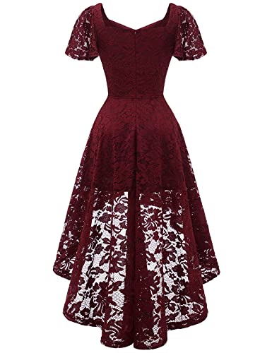 Muadress Women Floral Lace Bridesmaid Party Dress High Low Hem V Neck Formal Dresses For Wedding, Cocktail Burgundy L #TOP6
