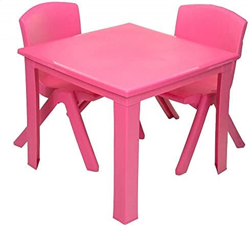 Toddler Children Kids Plastic Table and 2 Chairs Set for Study Activity Indoor or Outdoor Use (Pink)
