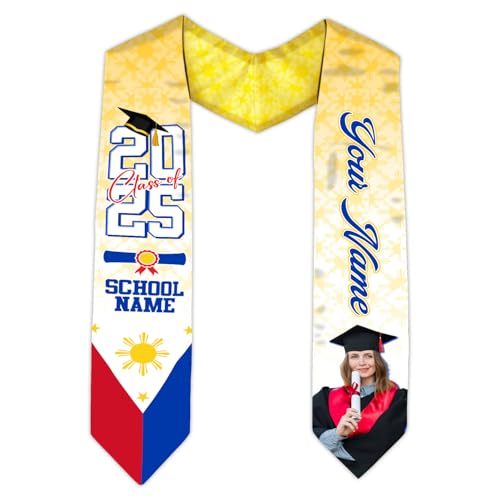 MonkeyVan Custom Philippines Flag Graduation Sash 2025, Filipino Graduation Sash Filipinos American Flag Graduation Stole 2025 Plp 6