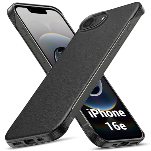 Image of TheGiftKart Hybrid Ultimate Slim Back Case Cover for iPhone 16e | Lightweight Profile | Hard Back Case Cover for iPhone 16e (PC & TPU, Metal Camera Ring, Leather Texture Finish, Black)