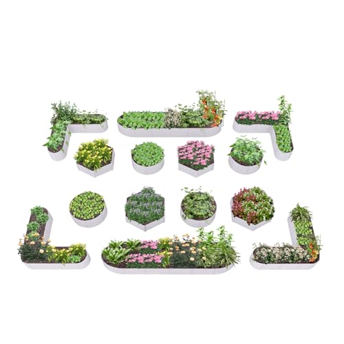 A ANLEOLIFE 14-Pack Deep Root Galvanized Raised Garden Beds Outdoor for Planting Vegetables Flowers Herb, Antique White
