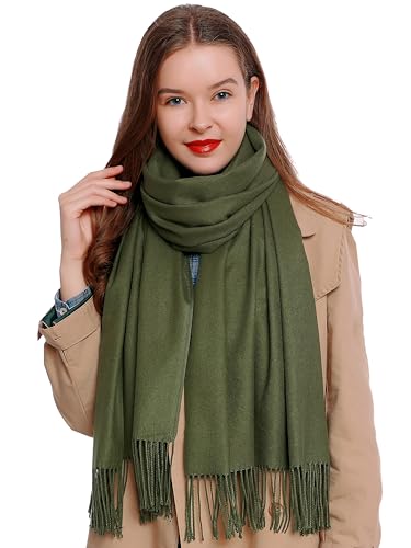 DonDon Cachecol de inverno grande para mulher 185 x 65 cm liso macio e quente, Verde escuro
