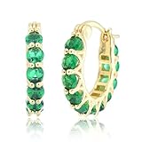 RIZILIA 18K Yellow Gold Plated Hoop Earrings for Women, Round Cut CZ [Simulated Green Emerald] Multi Gemstone Colorful Hoop Earrings, Trendy Jewelry Gift for Women, 20mm