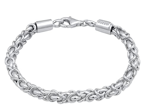 Kuzzoi Pulsera Buda de plata para hombre, hecha a mano (5 mm) de plata de ley 925, pulsera bizantina maciza para hombre, 21,5 g de peso, 0202192422, Plata de ley Cover