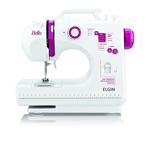 Máquina de Costura Portátil Elgin Bella BL 1200 Bivolt Branco e Rosa