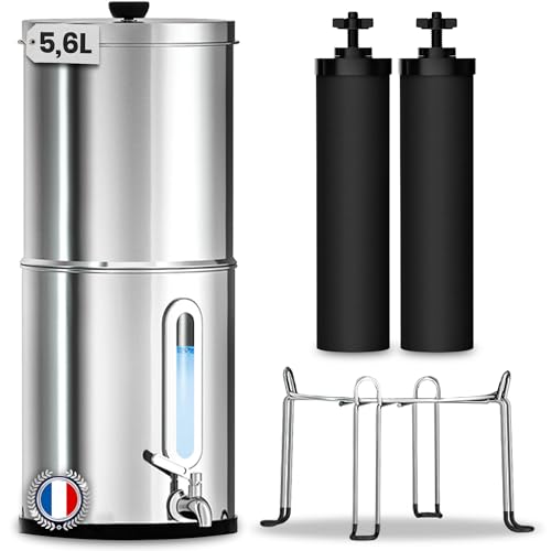 ORINKO Filtre à Eau par Gravité 5,6 L, Purificateur d'Eau avec Charbon Actif, Fontaine Filtrante pour Eau du Robinet, Eau de Pluie et Plus, Filtration Avancée
