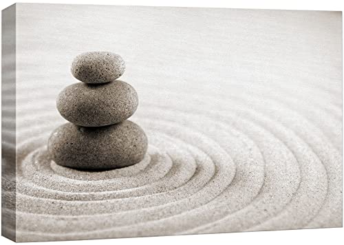 wall26 Canvas Print Wall Art Rock Stack On Gray Zen Sand Garden Floral Nature Photography Realism Bohemian Scenic Relax/Calm Cool for Living Room, Bedroom, Office - 12"x18"