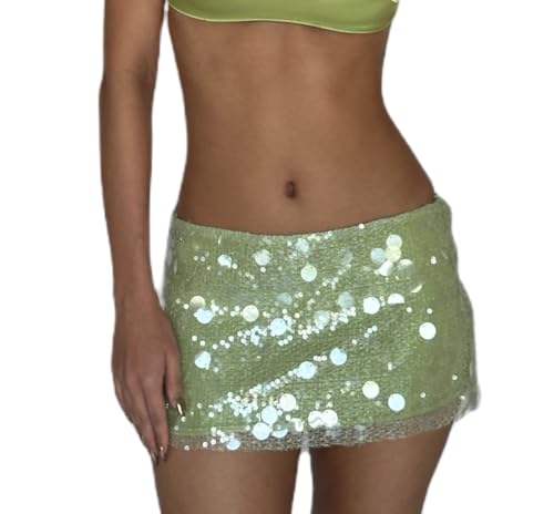 Women's Sparkly Mini Sequins Skirts Side Split Tie Up Skirt for Daily Parties Streetwear