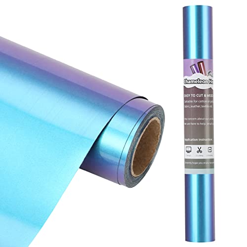 Airabbit Chameleon Htv Vinyl Rolls Heat Transfer Vinyl - 12" X 8Ft Gradient Change Color Iron On Vinyl For Cricut & Cameo - Easy To Cut & Weed For Diy T Shirt (Cyan To Purple) #TOP8