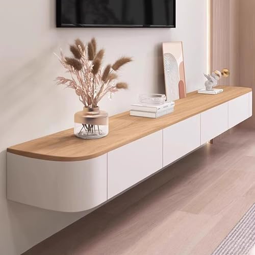 Meuble TV flottant 120 cm en bois et blanc aux finitions minimalistes