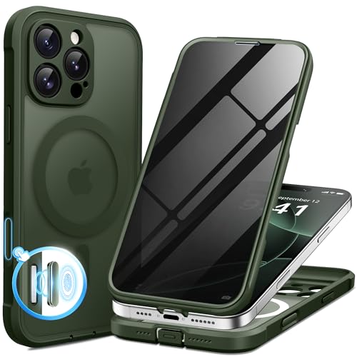 Coque iPhone 16 Pro Max intégrale vert foncé avec protection photo premium