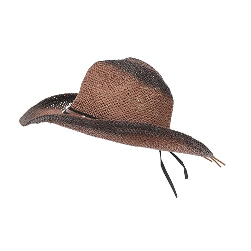 Chapeau de soleil en paille style cowboy couleur coffee parfait pour vos randonnées d'été