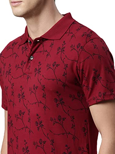 Image of KRYPTIC Men's 100% Cotton Maroon Flower Printed Polo Tshirt (M)