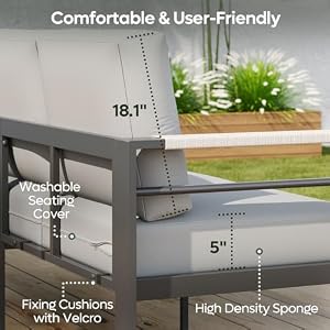 Bestier 5 Piece Outdoor Aluminum Patio Furniture Set, LED Modern Patio Conversation Set with 5" Grey Cushion and Marble Texture Coffee Table for Balcony, Backyard and Poolside Bestier 5 Piece Outdoor Aluminum Patio Furniture Set LED Modern Patio Conversation Set with 5 Grey Cushion and Marble Texture Coffee Table for Balcony Backyard and Poolside