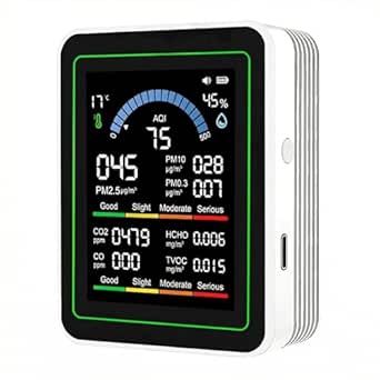 Indoor Air Quality Monitor 10-in-1 Portable Smart Sensor for CO2, CO, TVOC, HCHO, Temp, AQI, PM0.3-1