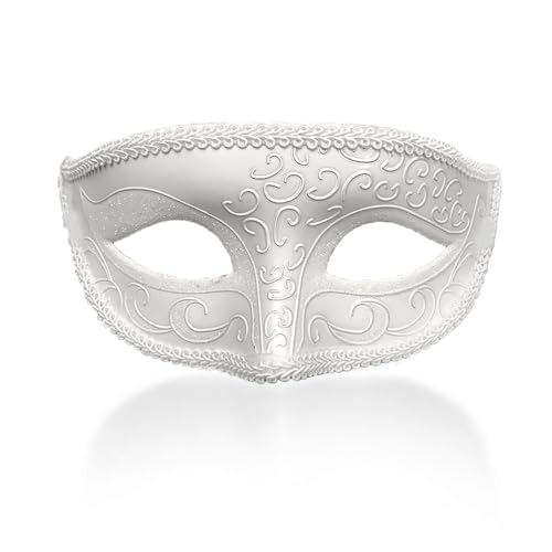 Ralleyfun Masquerade Mask for Men Women Couple Ventian Halloween Masks for Party Prom Ball (White)