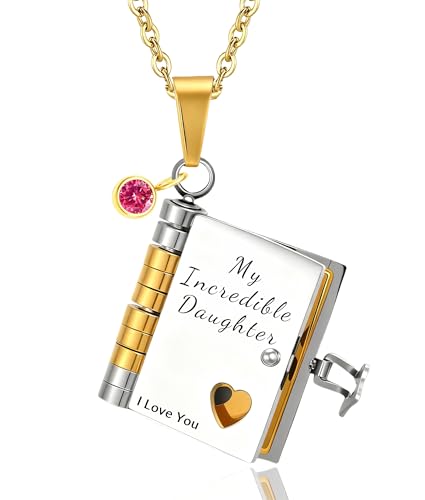 WINSD To My Daughter Book Necklace My Incredible Daughter Book Necklace Openable 6 Pages of Engraved Information Unique Daughters Gifts from Mom Mother Grandmother (StyleB-Silver&Gold)