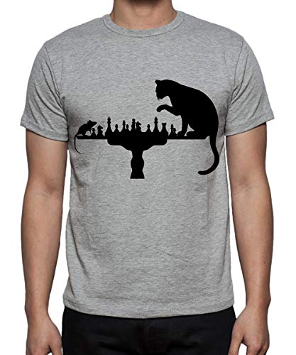 Image of Caseria Men's Cotton Printed T-Shirt -Cat Rat Chess | 100% Cotton | Half Sleeves | Regular Fit | Printed | Round Neck | Graphic T Shirt