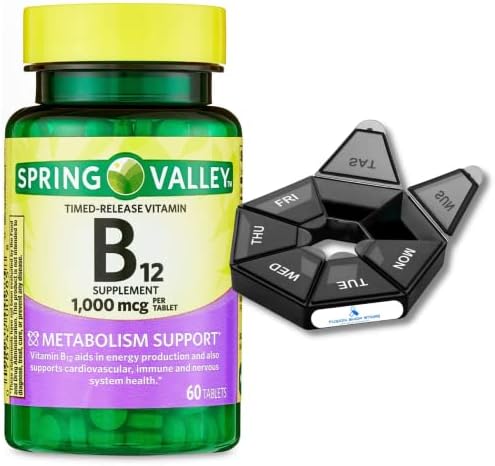 Vitamin B12 Spring Valley Timed-Release 1000 mcg 60 ct (1) Set with Fusion Shop Store Case Week (1)