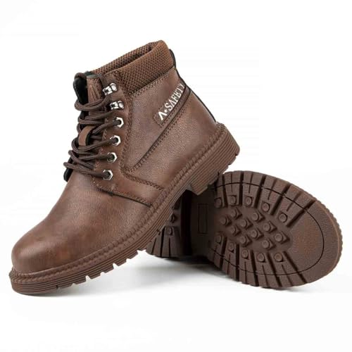 Calzado De Seguridad Laboral For Hombre, Calzado De Trabajo Resistente A Impactos Y Perforaciones, Calzado De Protección Antideslizante Y Resistente Al Desgaste, Botas Ligeras.(Brown,43 EU)