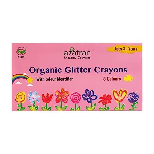 Image of Azafran Organics 8 Jumbo Glitter Non-Toxic Block Crayons,Plant Based,Hypoallergenic,For Pre School Kids,No Harmful Chemicals,Ink Color-Multicolor