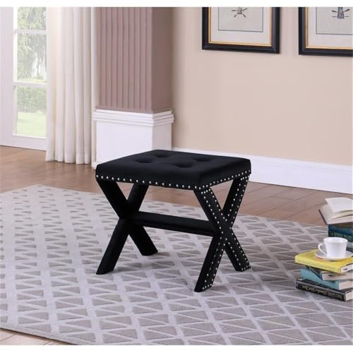 Best Master Furniture Sasha Velvet Accent Bench with Silver Nailhead Trim, Black