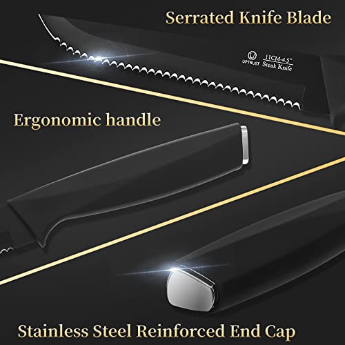 Uptrust Steak Knives, Steak Knives Set Of 6, High-Carbon Stainless Steel Serrated Steak Knives Dishwasher Safe, Elegant Black #TOP4