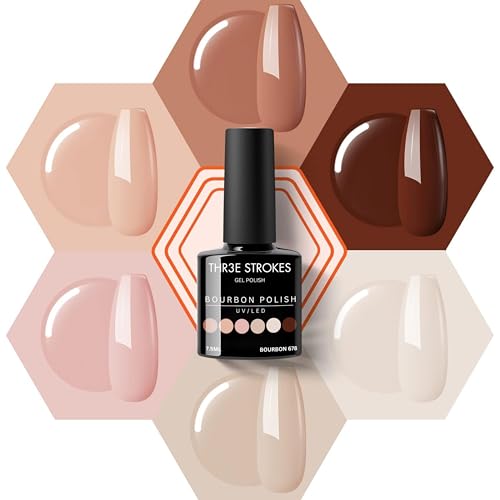 Image of THR3E STROKES Gel Nail Polish Set Gel Polish Orange Hot Pink Blue Yellow Green Purple Vibrant Spring Summer Gel Polish 7ML (UV /LED LIGHT REQUIRED) (BOURBON 678, 7.5ML)