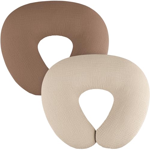 Image of MairMore 2-Pack Muslin Nursing Pillow Covers, Breathable 100% Cotton Breastfeeding Pillow Slipcovers for Standard Nursing Pillows, Soft Covers for Baby Girls and Boys with Zipper
