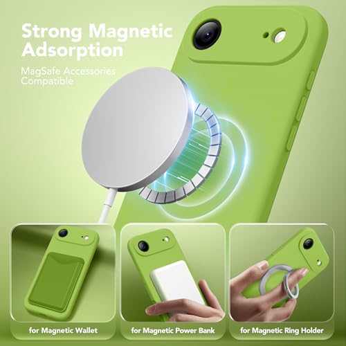 Image of Magnetic for iPhone Air Case, Compatible with MagSafe, [Full Camera Protection][Screen Protector] Silicone Shockproof Protective Phone Case for iPhone 17 Air 6.5 inch, Fluorescent Green