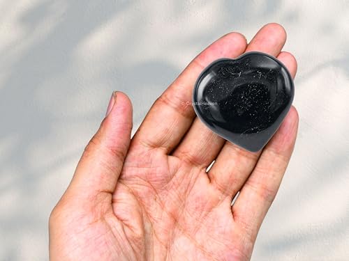 Image of Crystal Heaven Natural Black Tourmaline Crystal Heart Palm Pebbles Stones For Anxiety Stress Relief Massage - Aaa Grade Original Healing Gemstone Agate Heart Palm Stone For Yoga Meditation Spiritual