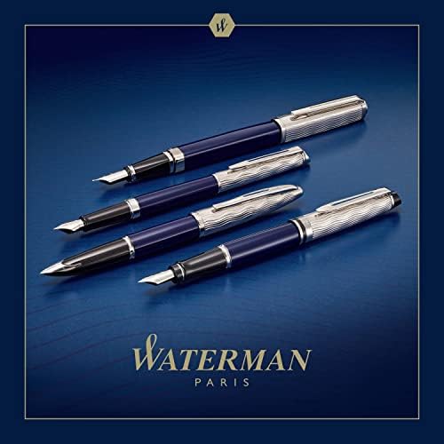 Waterman Carene Fountain Pen | Metal & Blue Lacquer | Chiselled Cap | 18K Gold Fine Nib | Blue Ink | Gift Box