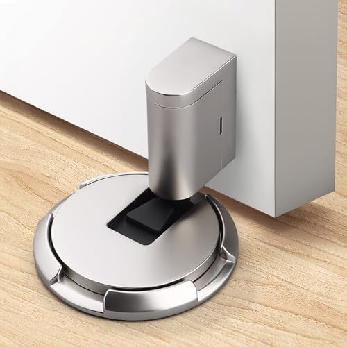 Windproof Door Stopper, Heavy Duty Floor Door Stop Keeps Door Open, Punch-Free Door Wedges Indoors, Adjustable Door Holder, Push-to-Lock, No Drilling & Screws (Brushed Nickel)