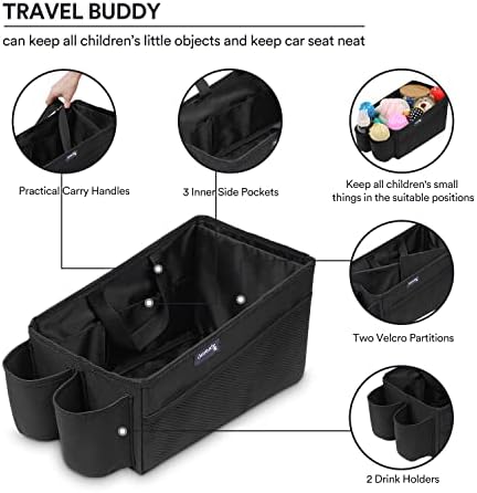 APRAMO Travel Buddy Car Seat Organizer Foldable Auto Back Seat Children Toy Snack Book Storage Box with Cup Holder for Kids Toddler Baby Boys Girls (Buddy)