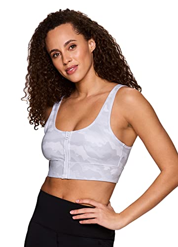 Rbx Active Women's Camo Sports Bra Yoga Gym Zip Front Sports Bra Zip White Camo M #TOP3