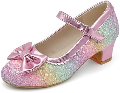 xinlanlin Glitter Mary Jane Girls Dress Shoes Low Heel Flower Princess Party Shoes for Toddlers