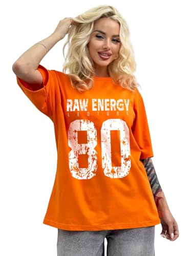 Image of LEOTUDE Half Sleeve Cottonblend Oversized Tshirt for Women, Round Neck