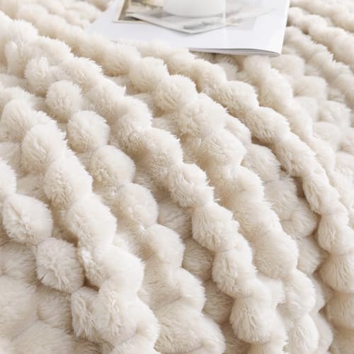 Linecooo Cream Fleece Throw Blanket 50”×60” for Couch Sofa Bed - 4