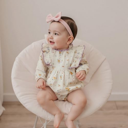 Emmababy Linen Bubble Romper Baby Girl Floral Smocked Romper Long Sleeve Ruffle Bodysuit Newborn Infant Fall Winter Clothes2