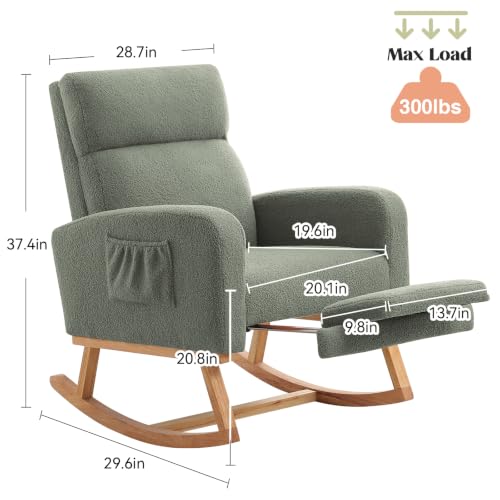 Image of HCHAIRH Rocking Chair Nursery with Foot Rest, Nursing Rocking Chairs for Mom Nursery, Teddy Rocker Glider with High Backrest for Living Room, Bedroom, Teddy Green