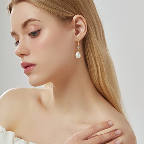 NORVIT Baroque Pearl and Cubic Zirconia Dangle Earrings #TOP18