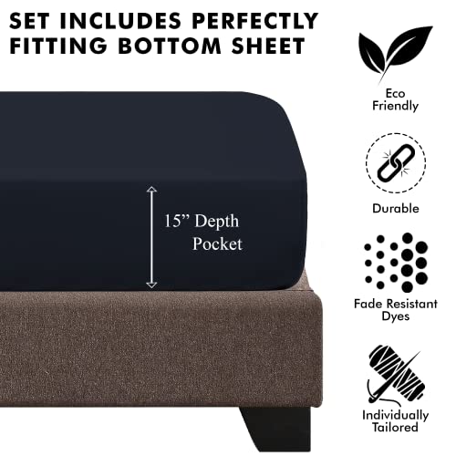 Urbanhut 1000 Thread Count 100% Egyptian Cotton Queen Sheets Set Quality (4Pc), Luxury Bed Sheets For Queen Size Bed, Sateen Weave Hotel Sheets, 16" Elasticized Deep Pocket - Navy Blue #TOP4
