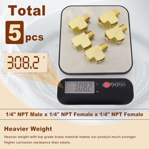 Image of 5pcs 1 /4 inch NPT Female Pipe to 1 /4 inch NPT Male Pipe to 1 /4 inch NPT Female Metals Brass Barstock Street Tee Pipe Hose Fitting