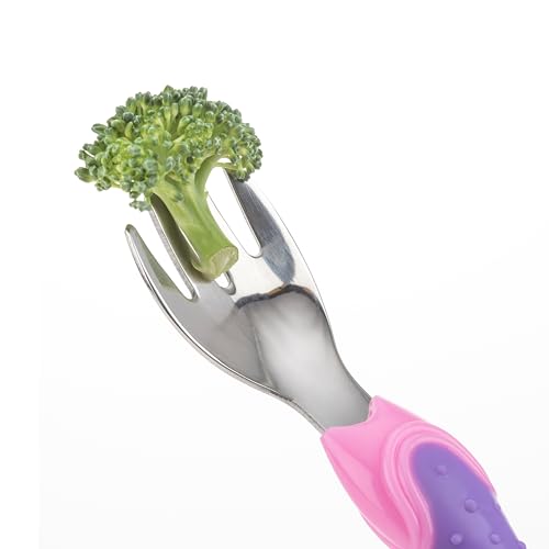 Nuby - Utensili In Acciaio Inox, 2 Pezzi, Colore: Rosa/Viola - 5