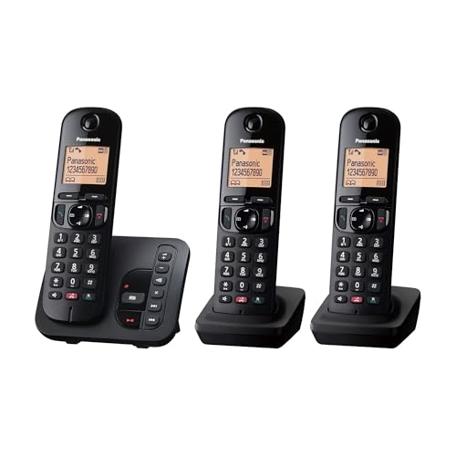 Panasonic KX-TGC263EB Digital Cordless Phone for Elderly with Nuisance Call Block Answering Machine Easy-to-read Display Hands-Free Speakerphone Alarm Clock Triple Handset Pack