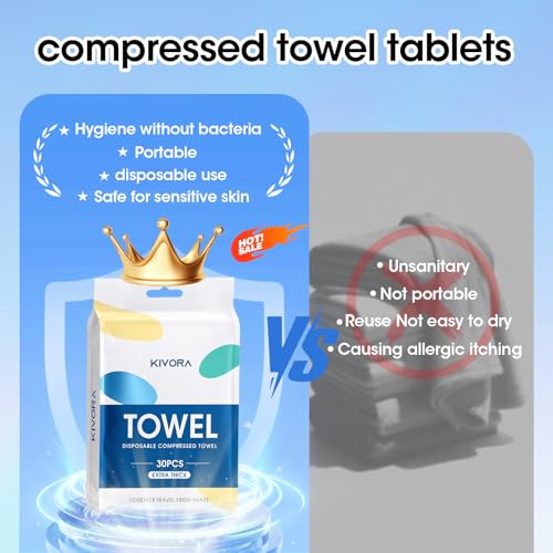 KIVORA Extra Thick Compressed Towels, Ultra Soft, 30 Pack for Travel — view 6