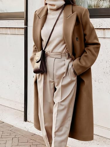 Image of IDEALSANXUN Womens Long Wool Coats Fall Winter Double Breasted Trench Coat Peacoat
