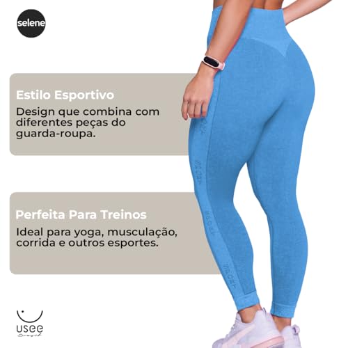 Calça Legging Sem Costura Sport Selene (BR, Alfa, P, Regular, Regular, Azul Claro)