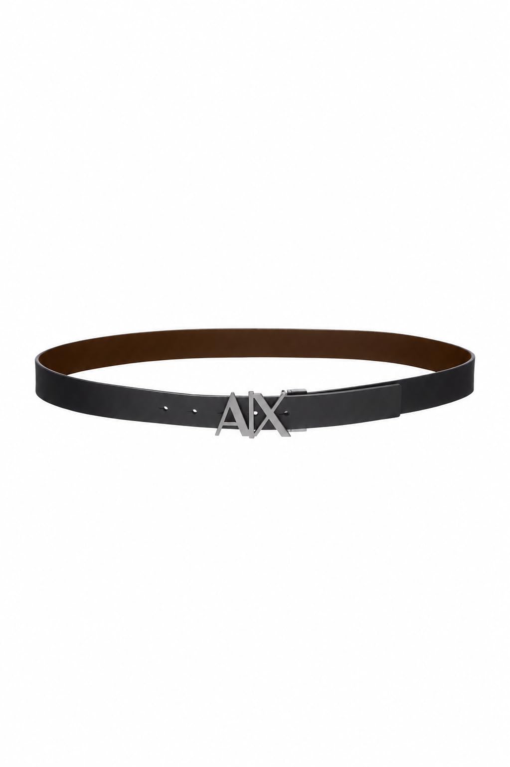 Armani Exchange Men's Black/ Dark Brown Split Leather Double Sided Logo Belt Belt, /Dark Brown, 32