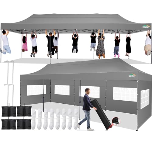 Image of COBIZI 10x30 Pop Up Canopy Tent with 8 Sidewalls,Heavy Duty Canopy,Gray